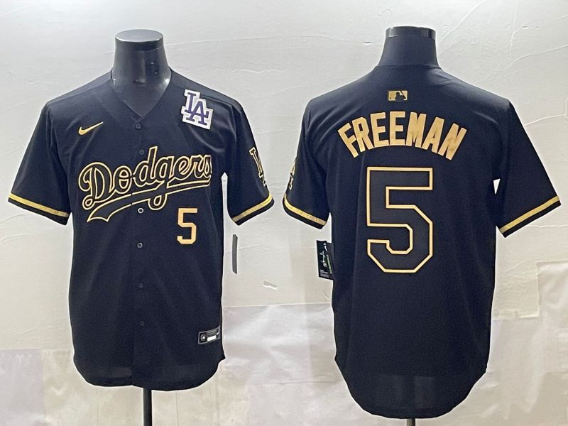 Men 2025 Los Angeles Dodgers #5 Freeman Black Gold Five generations Nike MLB Jersey style 6